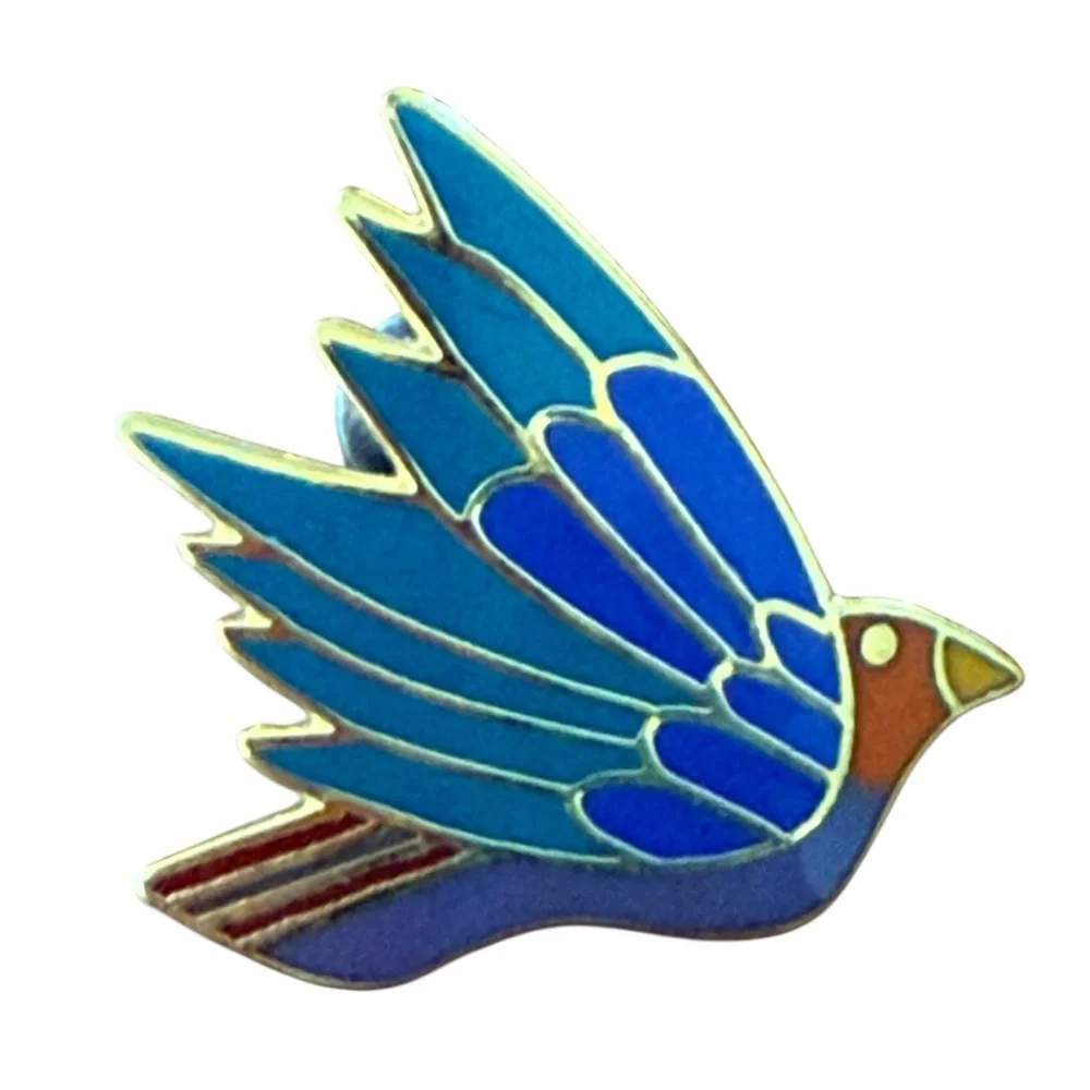 Laurel Burch Celeste Bird Earrings Blue Enamel Gold Tone Signed Vintage